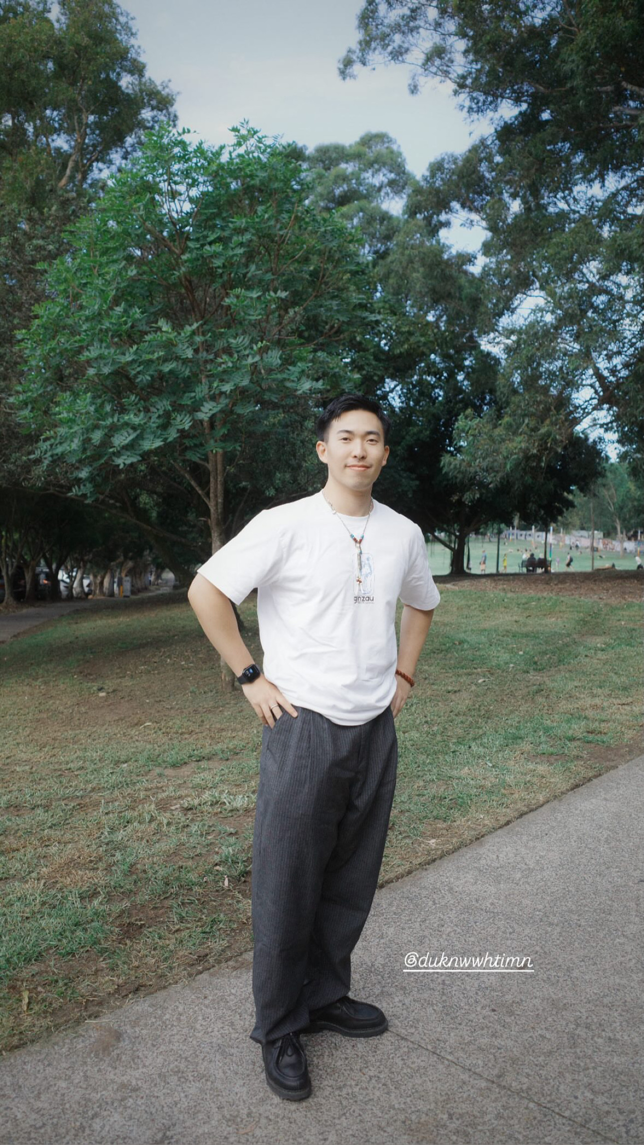 Liam Han outdoors in a park